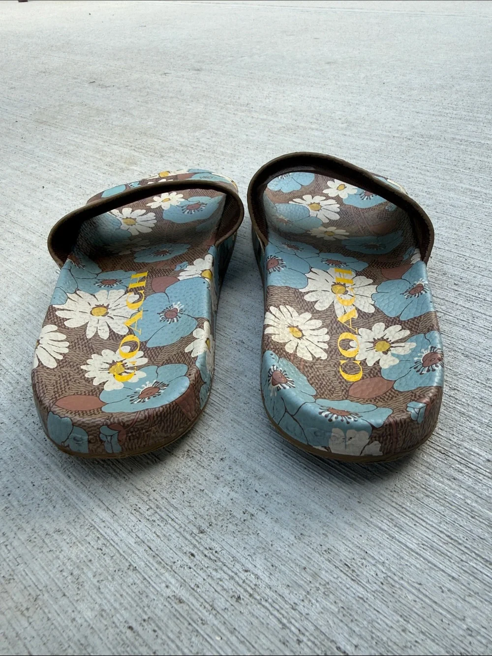 COACH Udele Floral Sport Slide Blue/ Brown Women’s Size 7
